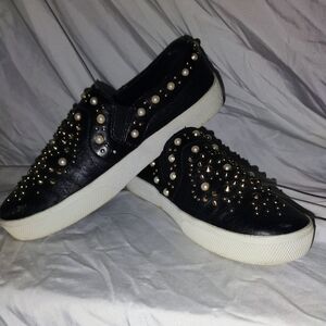 Vince Camuto Casintia Black and White Studded Sneakers